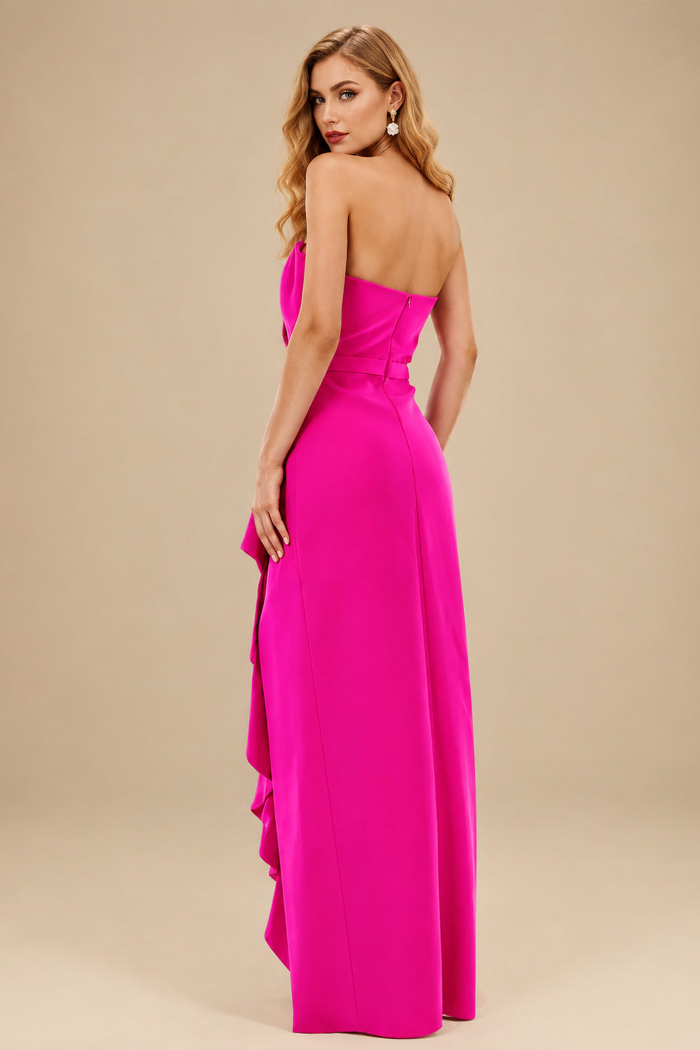 Rutipo As Picture Sheath/Column Strapless Elastic Satin Prom Dresses With Split Front/Cascading Ruffles