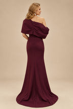 Rutipo Burgundy Sheath/Column One-Shoulder Elastic Satin Prom Dresses With Split Front