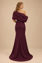 Rutipo Cabernet Sheath/Column One-Shoulder Elastic Satin Prom Dresses With Split Front