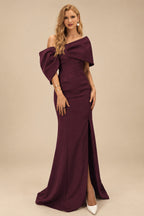 Rutipo Cabernet Sheath/Column One-Shoulder Elastic Satin Prom Dresses With Split Front