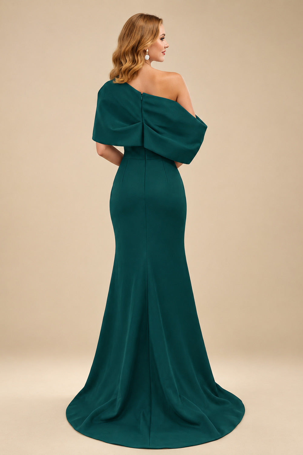 Rutipo Dark Green Sheath/Column One-Shoulder Elastic Satin Prom Dresses With Split Front