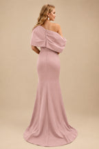 Rutipo Dusty Rose Sheath/Column One-Shoulder Elastic Satin Prom Dresses With Split Front