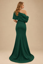 Rutipo Hunter Green Sheath/Column One-Shoulder Elastic Satin Prom Dresses With Split Front