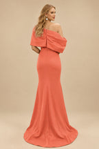 Rutipo Papaya Sheath/Column One-Shoulder Elastic Satin Prom Dresses With Split Front