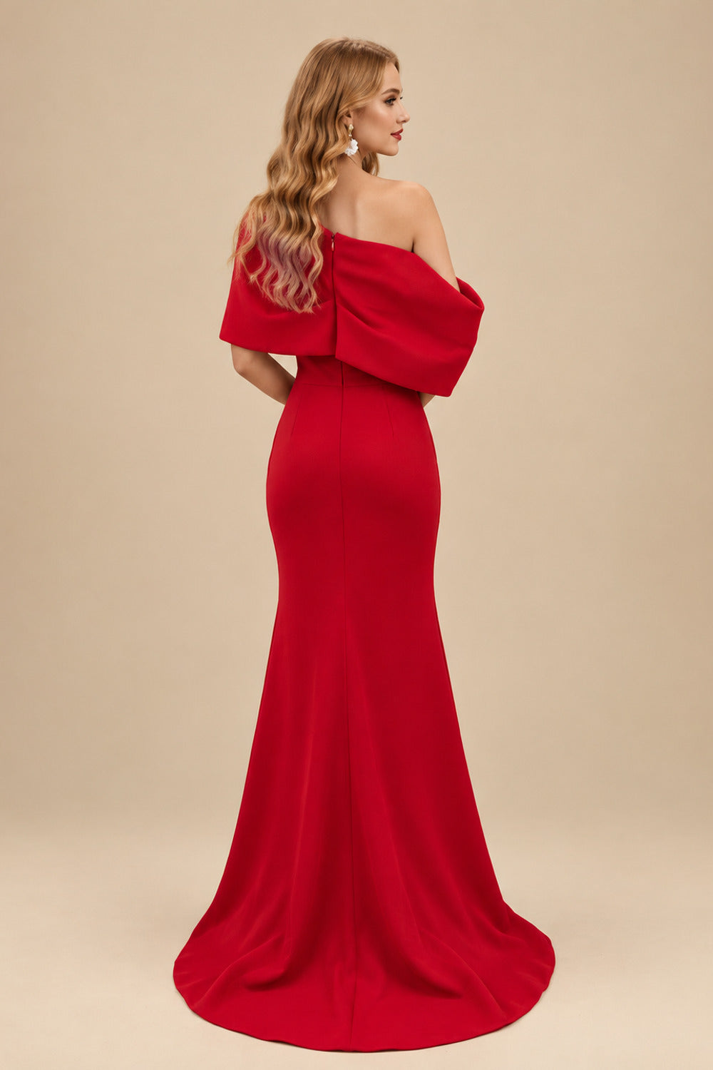 Rutipo Red Sheath/Column One-Shoulder Elastic Satin Prom Dresses With Split Front