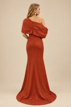 Rutipo Terracotta Sheath/Column One-Shoulder Elastic Satin Prom Dresses With Split Front