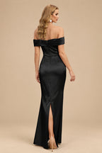 Rutipo Black Sheath/Column One-Shoulder Sleeveless Floor-Length Satin Prom Dresses