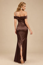 Rutipo Chocolate Sheath/Column One-Shoulder Sleeveless Floor-Length Satin Prom Dresses
