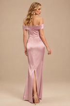 Rutipo Dusty Rose Sheath/Column One-Shoulder Sleeveless Floor-Length Satin Prom Dresses