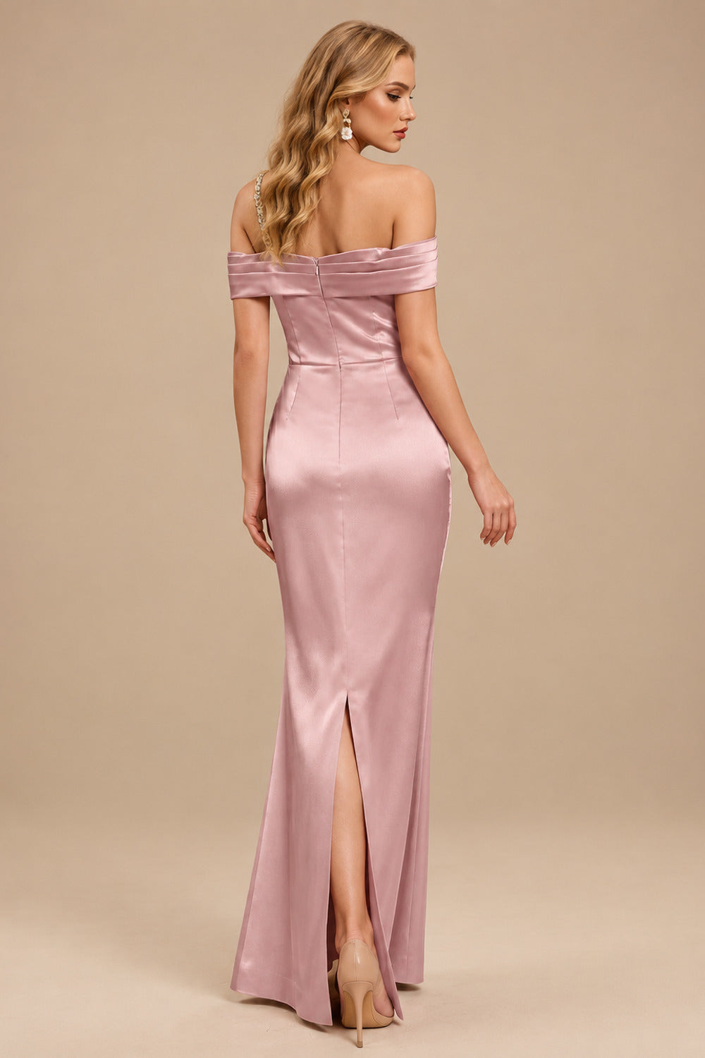 Rutipo Dusty Rose Sheath/Column One-Shoulder Sleeveless Floor-Length Satin Prom Dresses