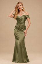 Rutipo Olive Green Sheath/Column One-Shoulder Sleeveless Floor-Length Satin Prom Dresses