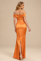 Rutipo Orange Sheath/Column One-Shoulder Sleeveless Floor-Length Satin Prom Dresses