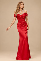 Rutipo Red Sheath/Column One-Shoulder Sleeveless Floor-Length Satin Prom Dresses