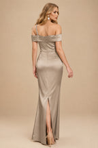 Rutipo Taupe Sheath/Column One-Shoulder Sleeveless Floor-Length Satin Prom Dresses