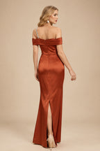 Rutipo Terracotta Sheath/Column One-Shoulder Sleeveless Floor-Length Satin Prom Dresses