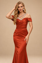 Rutipo Terracotta Sheath/Column One-Shoulder Sleeveless Floor-Length Satin Prom Dresses
