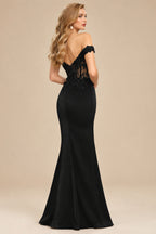 Rutipo Black Trumpet/Mermaid Silk Like Satin Prom Dresses With Lace/High Split