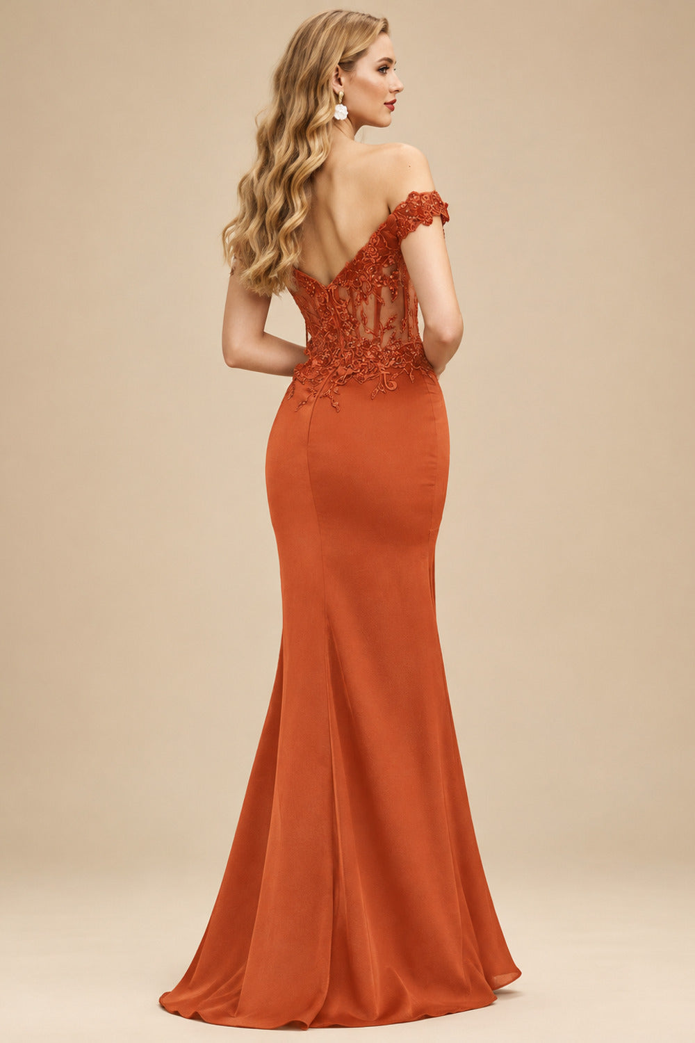 Rutipo Burnt Orange Trumpet/Mermaid Silk Like Satin Prom Dresses With Lace/High Split