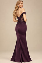 Rutipo Cabernet Trumpet/Mermaid Silk Like Satin Prom Dresses With Lace/High Split