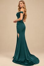 Rutipo Peacock Trumpet/Mermaid Silk Like Satin Prom Dresses With Lace/High Split