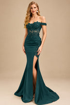 Rutipo Peacock Trumpet/Mermaid Silk Like Satin Prom Dresses With Lace/High Split