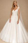 Rutipo Ivory Ball-Gown V-Neck Sleeveless Floor-Length Satin Wedding Dresses With Appliques Lace