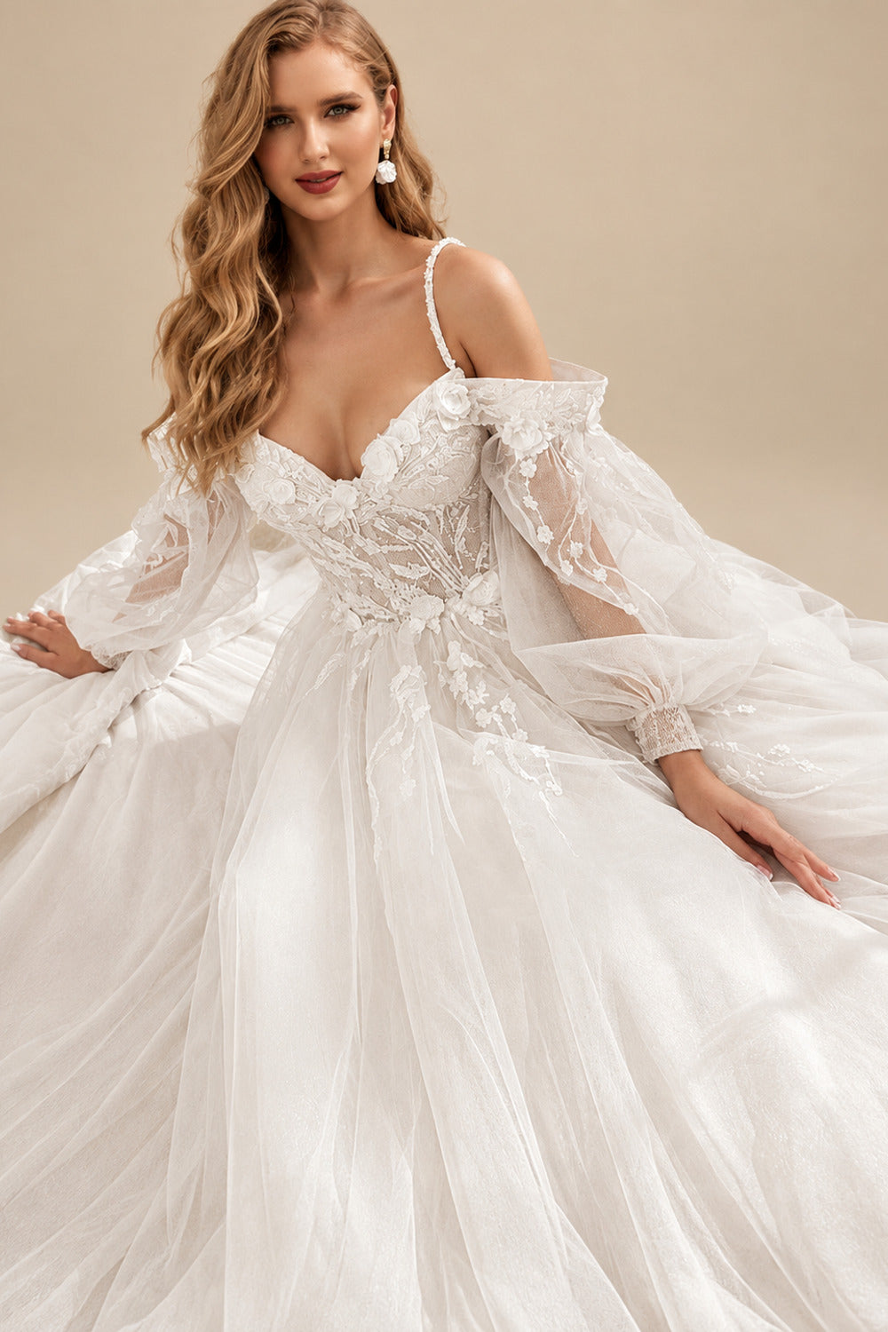 Rutipo Ivory Ball-Gown/Princess Sweetheart Tulle Lace Sweep Train Wedding Dresses With Lace