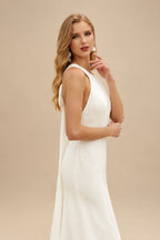 Rutipo Ivory Trumpet/Mermaid Sleeveless Halter Elastic Satin Sweep Train Wedding Dresses With Bow(s)