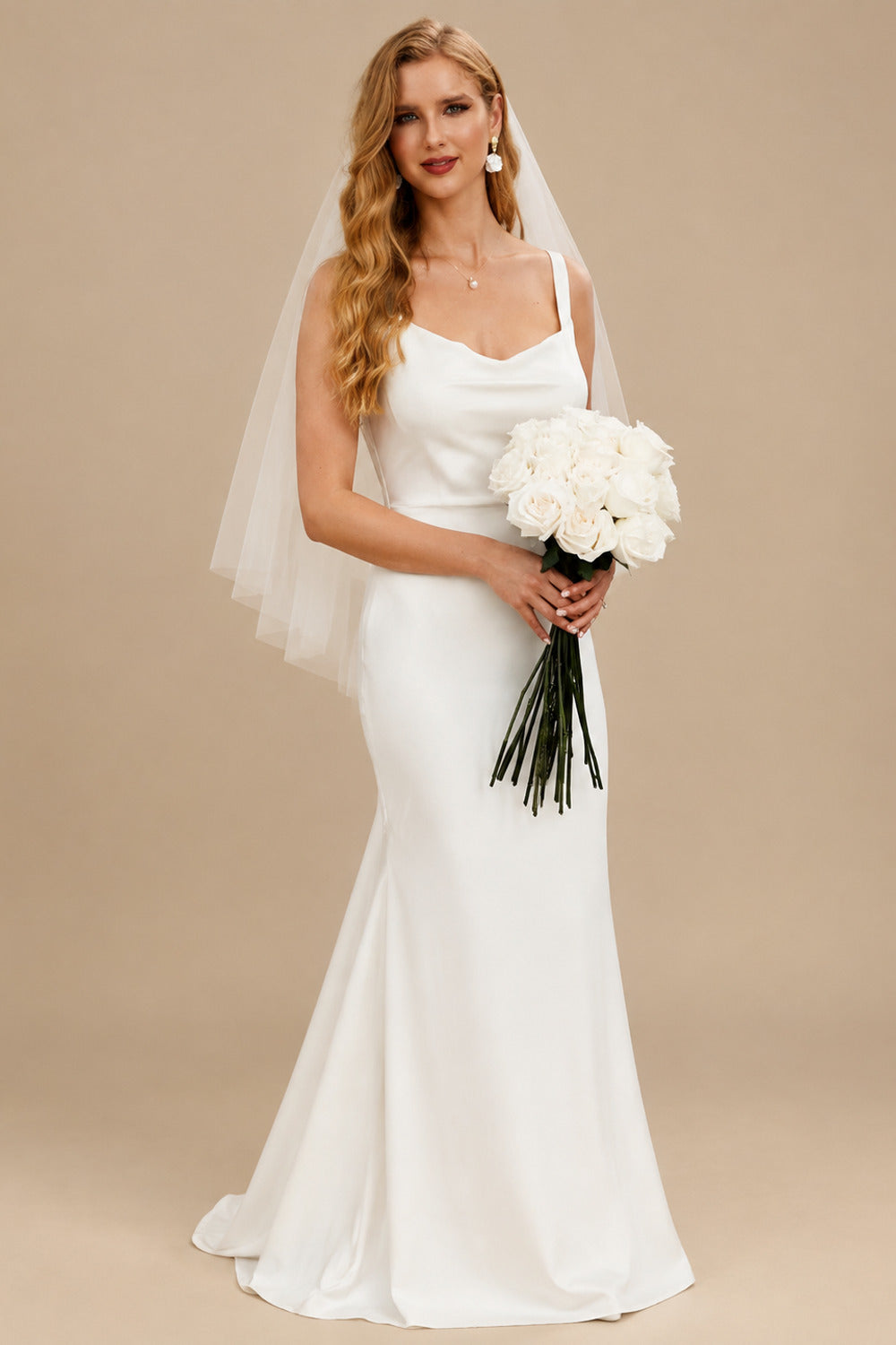 Rutipo Ivory Sexy Spaghetti Straps Cowl Back Wedding Dress With Buttons Down The Back