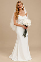 Rutipo Ivory Sexy Spaghetti Straps Cowl Back Wedding Dress With Buttons Down The Back
