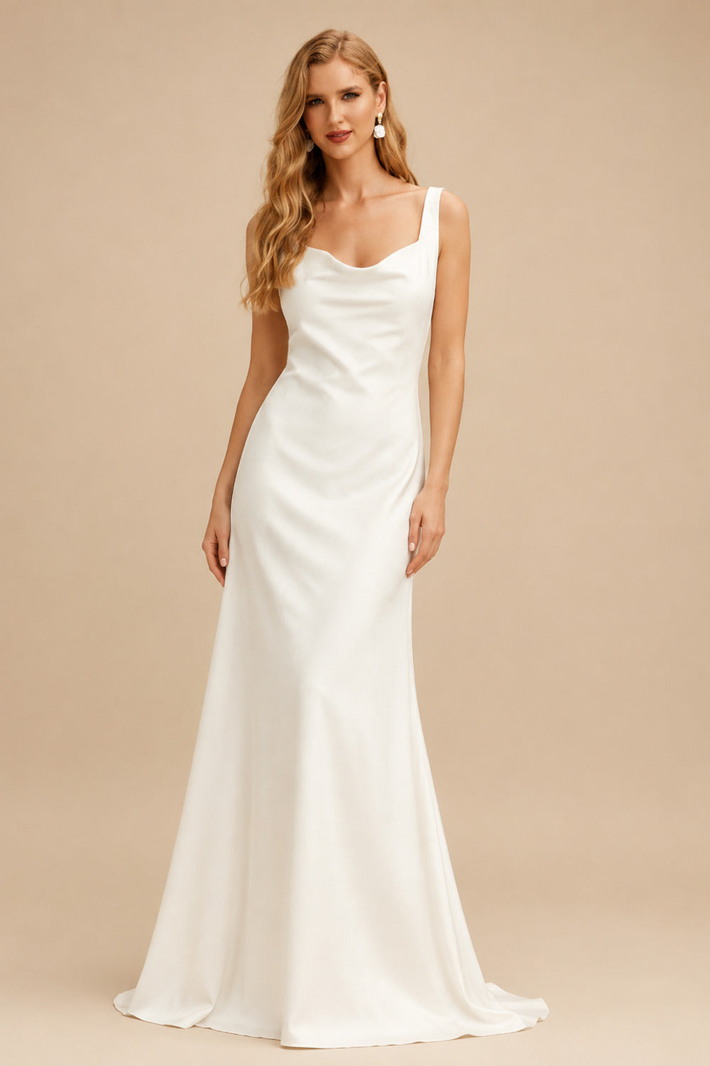 Rutipo Ivory Sexy Spaghetti Straps Cowl Back Wedding Dress With Buttons Down The Back