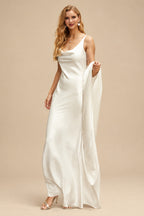 Rutipo Ivory Sexy Spaghetti Straps Cowl Back Wedding Dress With Buttons Down The Back
