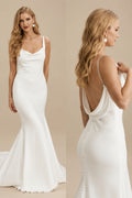 Rutipo Ivory Sexy Spaghetti Straps Cowl Back Wedding Dress With Buttons Down The Back