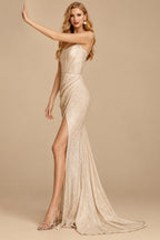 Rutipo Champagne Sheath/Column Square Neckline Sleeveless Sequined Sweep Train Wedding Dress