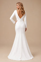Rutipo Ivory Trumpet/Mermaid V-Neck Long Sleeves Elastic Satin Court Train Wedding Dress