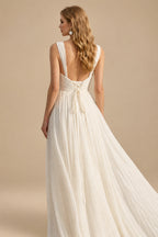 Rutipo Ivory A-Line Chapel Train Chiffon Wedding Dress With Split Front