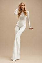 Rutipo Ivory Scoop Neck Floor-Length Wedding Jumpsuit With Sequin