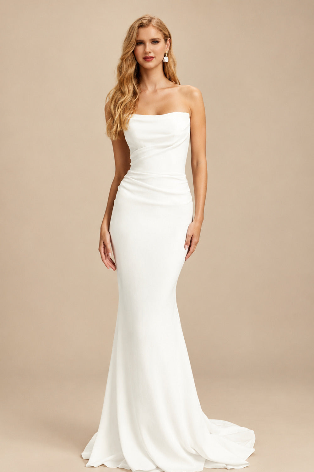 Rutipo Ivory Beach Strapless Mermaid Wedding Dresses With Elastic Satin Sweep Train