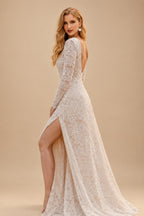 Rutipo As Picture Long Sleeves Lace Open Back Wedding Dresses With Court Train