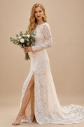 Rutipo As Picture Long Sleeves Lace Open Back Wedding Dresses With Court Train
