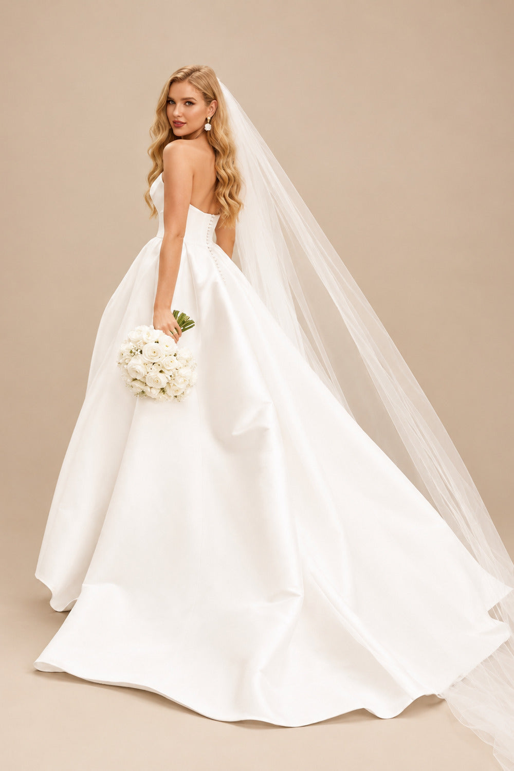 Rutipo Ivory Ball-Gown/Princess Strapless Sleeveless Satin Sweep Train Wedding Dresses With Split Front