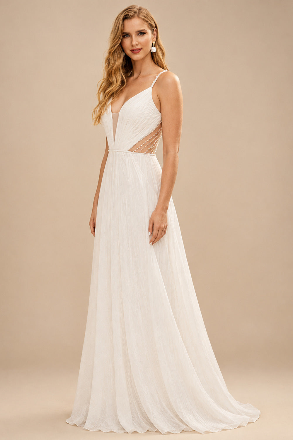 Rutipo Ivory Peal Beach Sex Wedding Dresses With Tulle Sweep Train