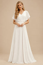 Rutipo Ivory Long Sleeves Boho Lace Wedding Dresses With V-Neck