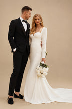 Rutipo Ivory Long Sleeve Weeding Dress With Sweetheart Neckline