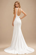 Rutipo Ivory Simple Mermaid Elastic Satin Wedding Dresses With Reception Court Train