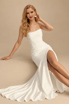 Rutipo Ivory Sex Strapless Mermaid Wedding Dresses With Sweep Train