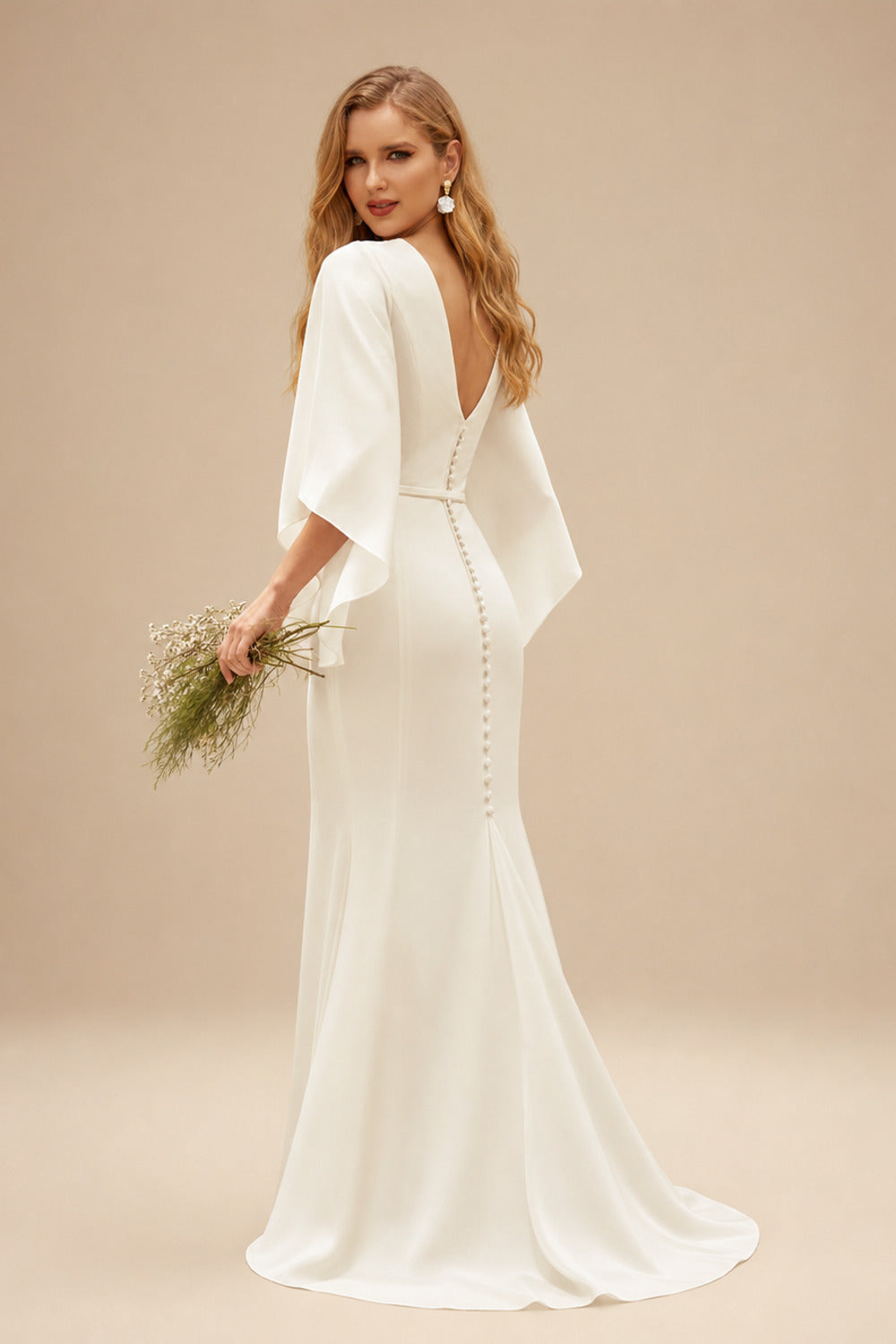 Rutipo Ivory Boho Beach Mermaid Wedding Dresses With Chiffon Sleeves