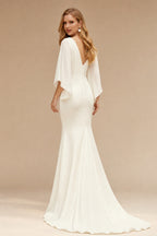 Rutipo Ivory Boho Beach Mermaid Wedding Dresses With Chiffon Sleeves