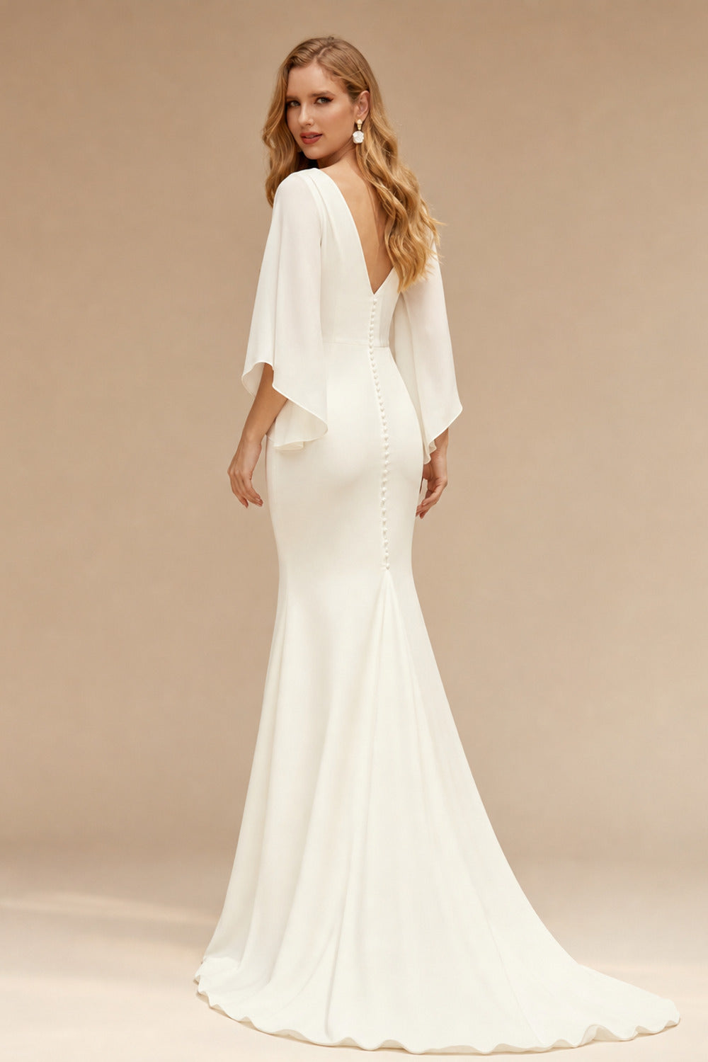 Rutipo Ivory Boho Beach Mermaid Wedding Dresses With Chiffon Sleeves