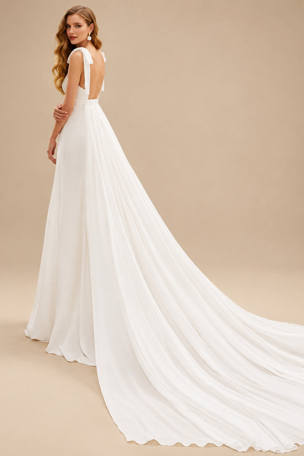 Rutipo Ivory Boho Open Back A-line Wedding Dresses With Bows